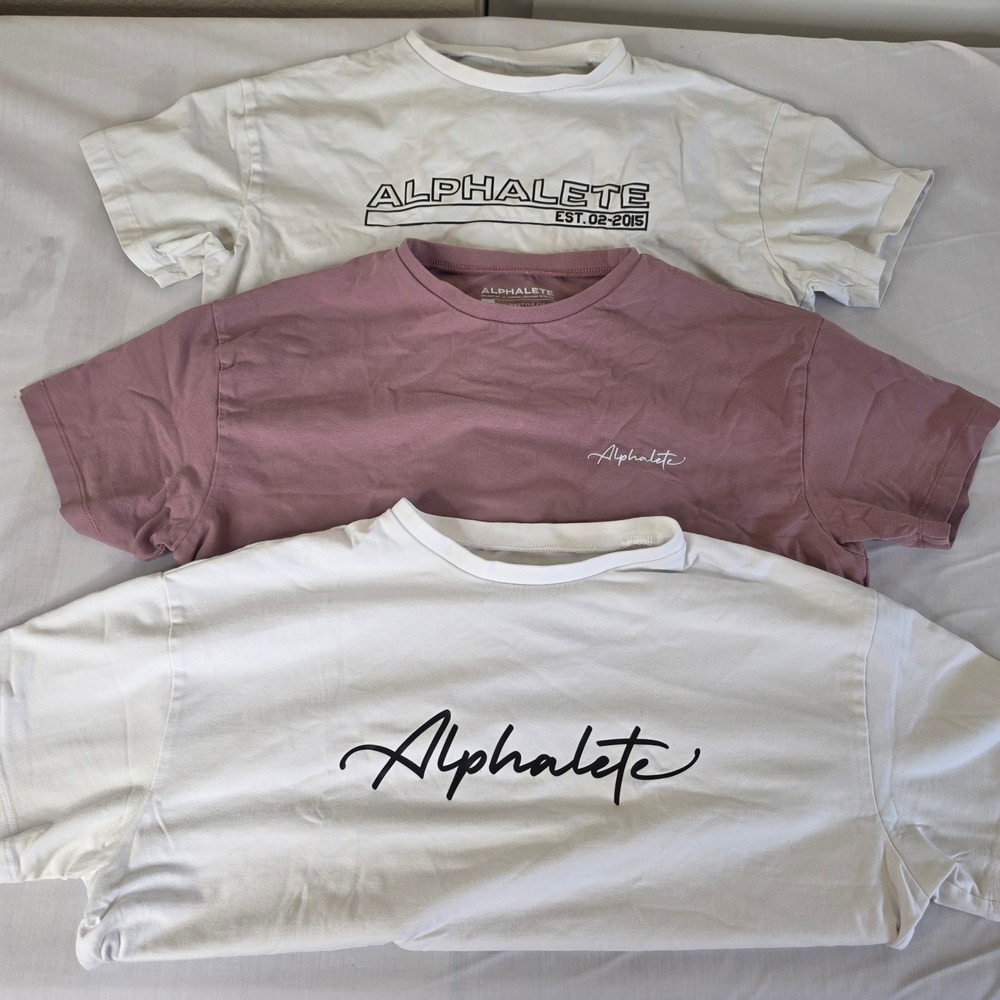 Alphalete Athletics Womens Cropped Graphic T-Shirt 3 Pack Bundle White Mauve